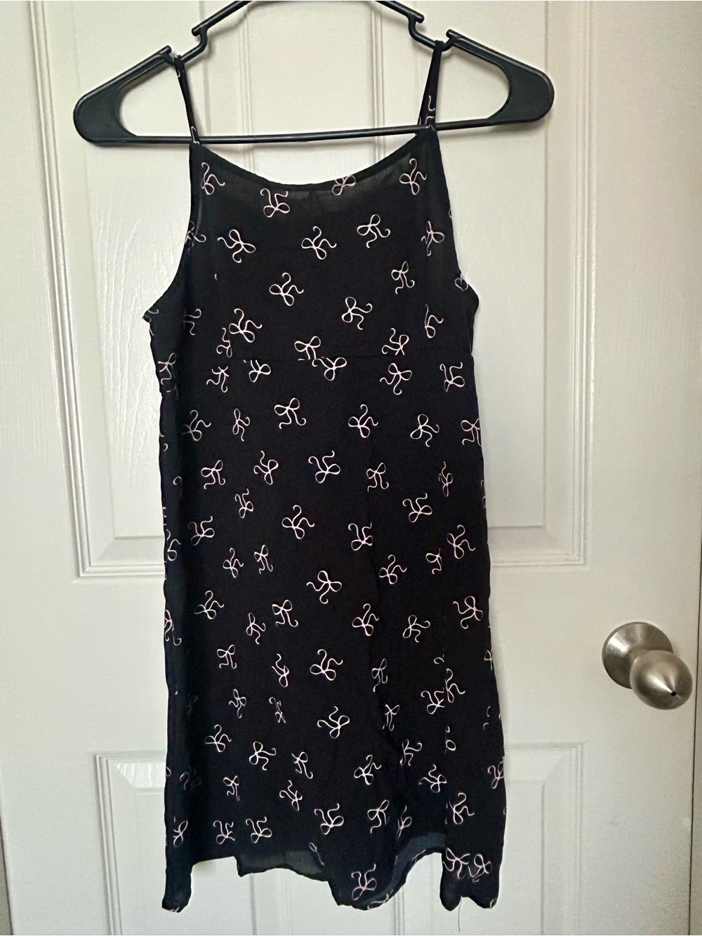 Beautees Black Slip Dress with Baby Pink Bow Print